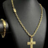 Kit Cordao Pulseira Pingente Cruz Oracao Preto