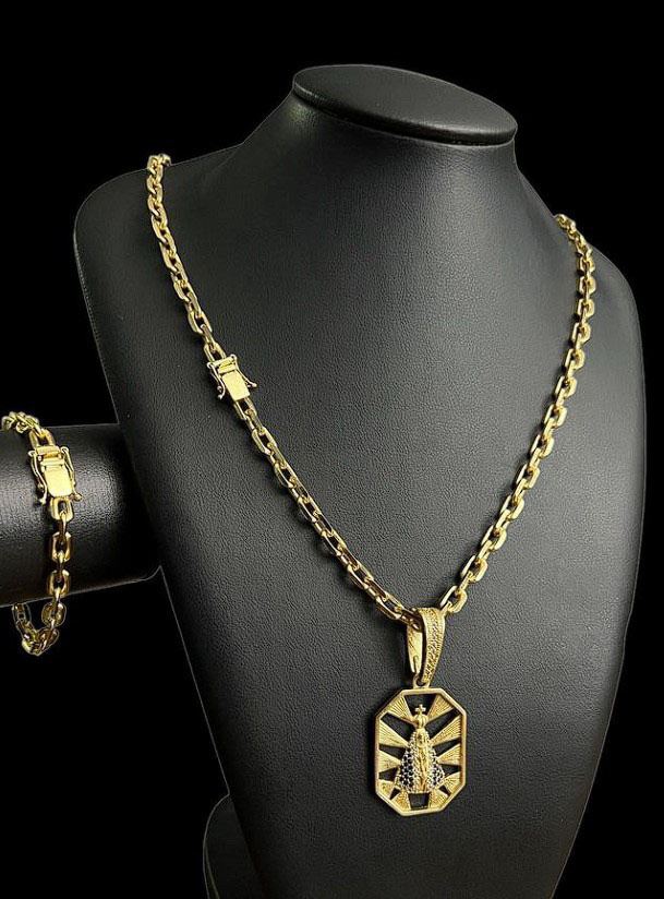 Kit Cordao Pulseira Pingente Nossa Senhora 2