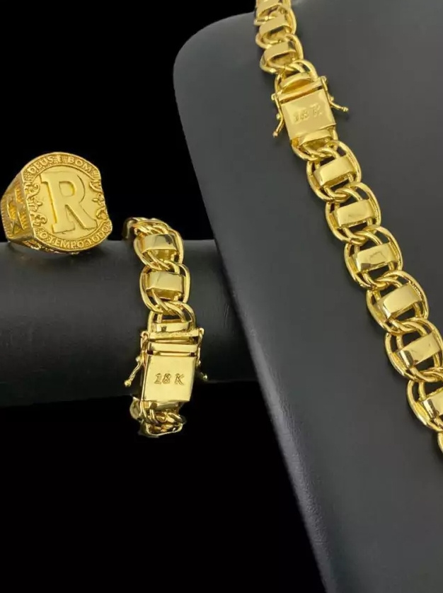 Kit Dubai 15Mm Anel E Pingente Letra Banhado A Ouro 18K 2