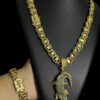 Kit Dubai 15Mm Fecho Especial Pingente Jacare Banhado A Ouro 18K Preto