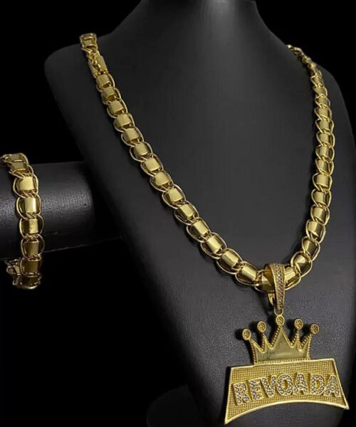 Kit Dubai Supremo 13mm Pingente Revoada Banhado A Ouro 18k