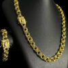 Kit Friso Triplos 12Mm Fecho Mao Orando Banhado A Ouro 18K Preto