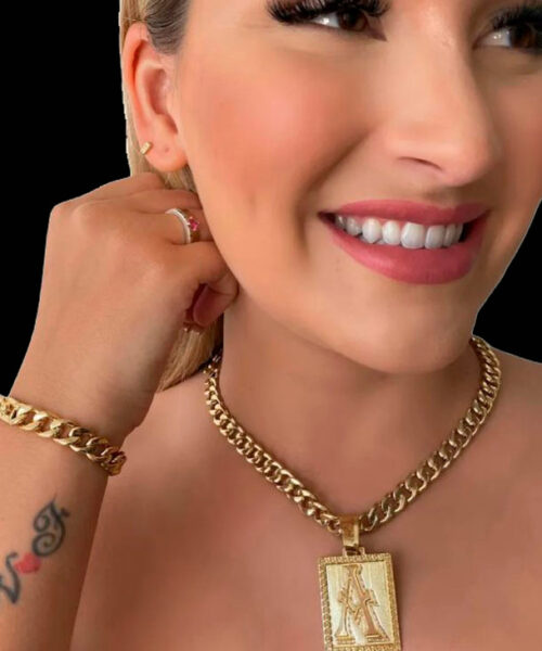 Kit Feminino Cordão + Pulseira + Pingente 10mm Grumet - Banhado Ouro 18k