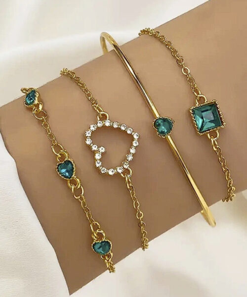 Kit Verde 4 Pulseiras Feminina Banhadas a Ouro 18k