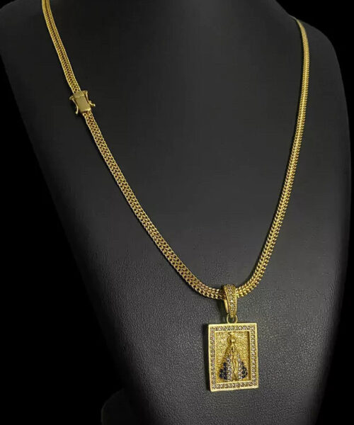 Cordão Lacraia 5mm + Pingente Nossa Senhora - Banhado A Ouro 18k