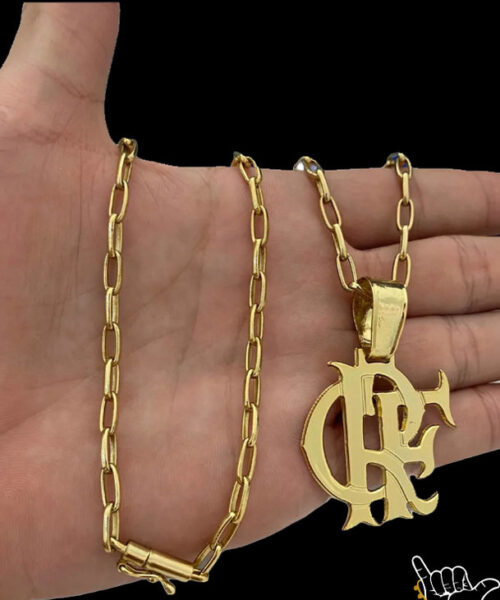 Corrente Meia-cana (5mm) + Pingente Flamengo - Banhado a Ouro 18k