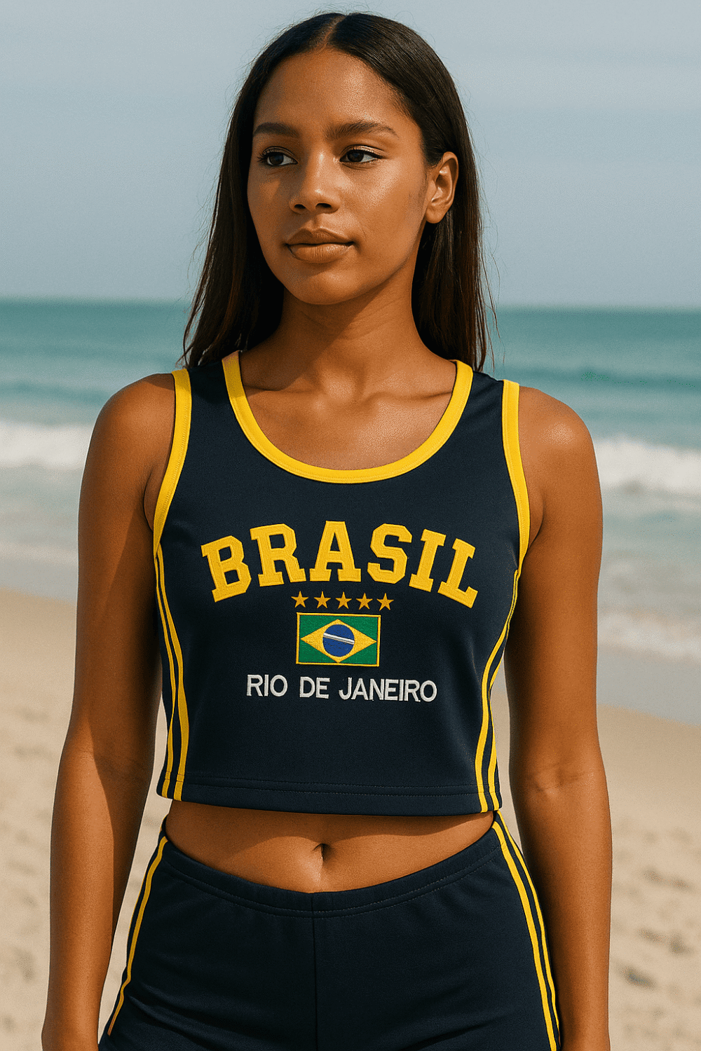 Regata Cropped Do Brasil Bordada Retrô Vintage - Imagem 3