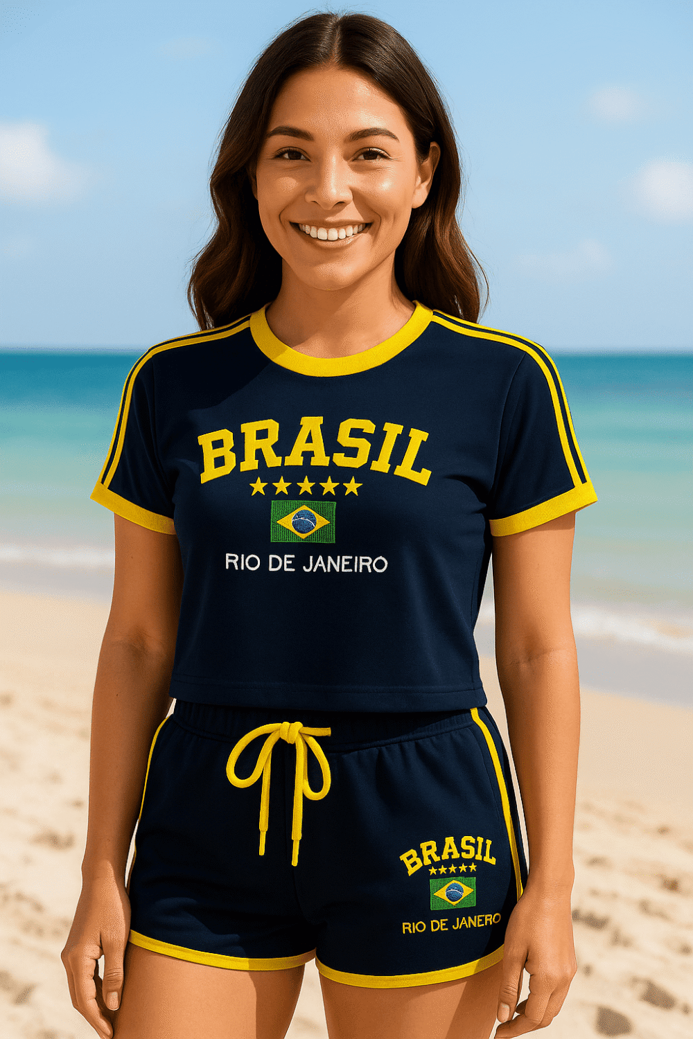 Camisa Do Brasil + Short Do Brasil Bordado Retrô - Imagem 17