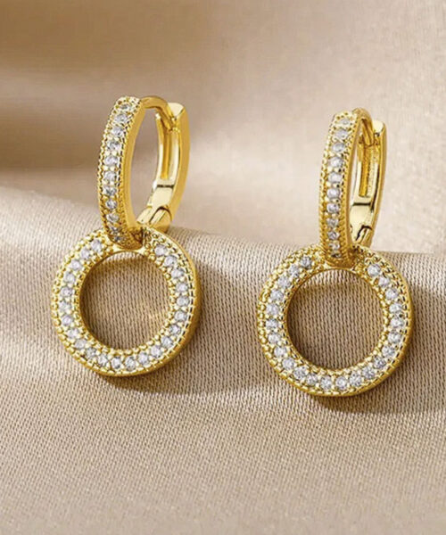 par de Brincos Cravejado Redondo - Banhado a Ouro 18k