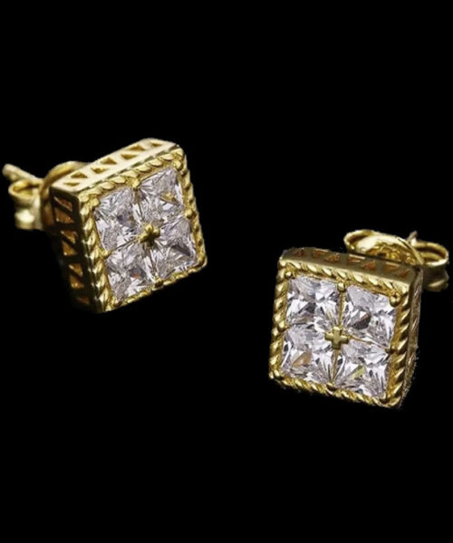 par de Brincos Quadrados Cravejado - Banhado a Ouro 18k