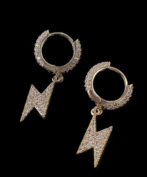 par de Brincos Raio Cravejados - Banhado a Ouro 18k