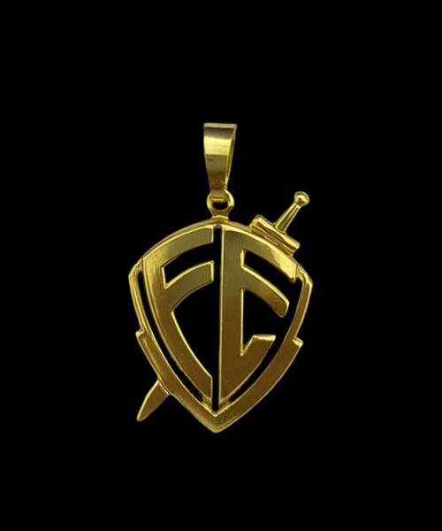 Pingente Escudo Fé Vazado m - Banhado a Ouro 18k