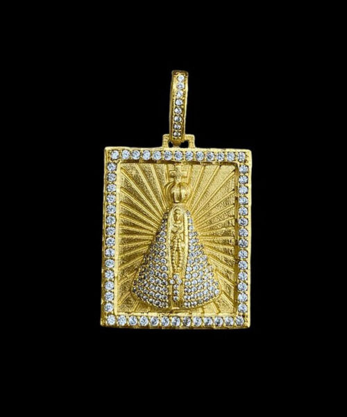 Pingente Nossa Senhora Pedras Brancas g - Banhado a Ouro 18k