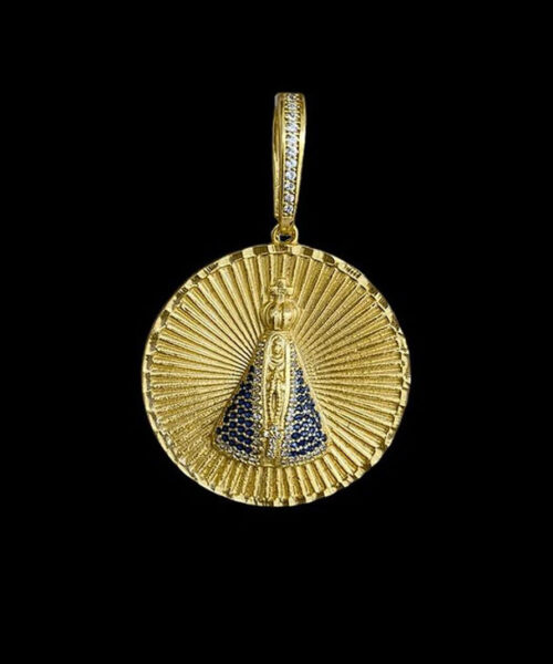 Pingente Nossa Senhora Redondo g - Banhado a Ouro 18k