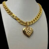Cordão 10Mm Pitbull Feminino + Pingente Coração - Banhado A Ouro 18K 5 Pit Coracao
