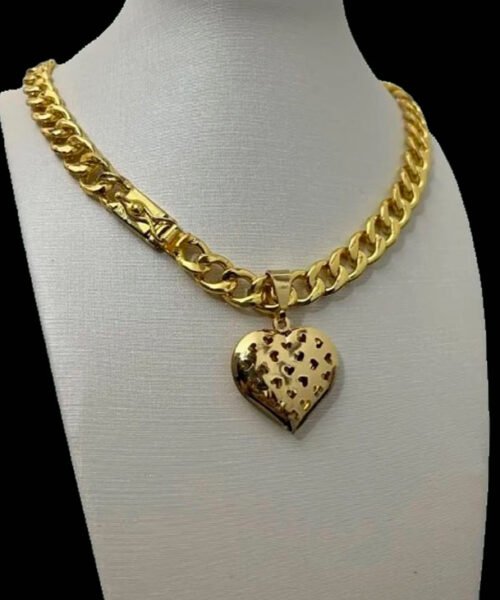 Cordão 10mm Pitbull Feminino + Pingente Coração - Banhado A Ouro 18k