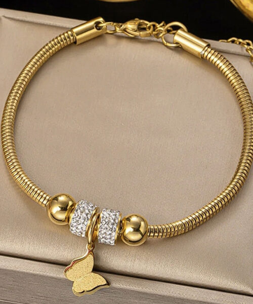 Pulseira Bracelete Feminino Borboleta - Banhado a Ouro 18k