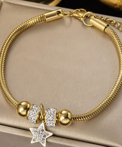 Pulseira Bracelete Estrela Feminino - Banhado a Ouro 18k