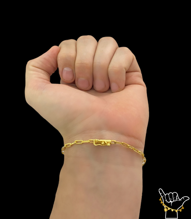 Pulseira Cadeado Alongado 3Mm Banhado A Ouro 18K2