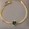 Pulseira Coracao Pedra Verde Feminina Banhada A Ouro 18K P