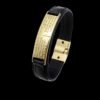 Pulseira Couro 13Mm Oracao Pai Nosso Banhado A Ouro 18K