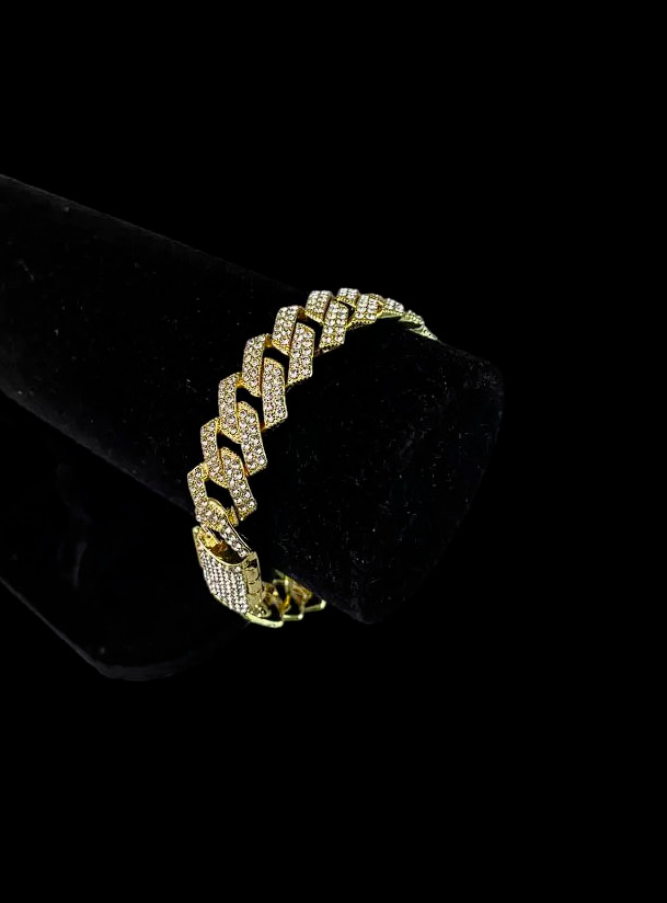 Pulseira Cubana Cravejada 13Mm Banhado A Ouro 18K Preto