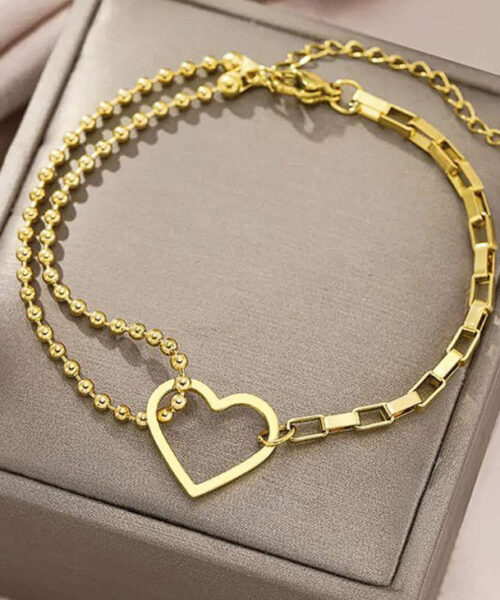 Pulseira Feminina Coração - Banhada a Ouro 18k