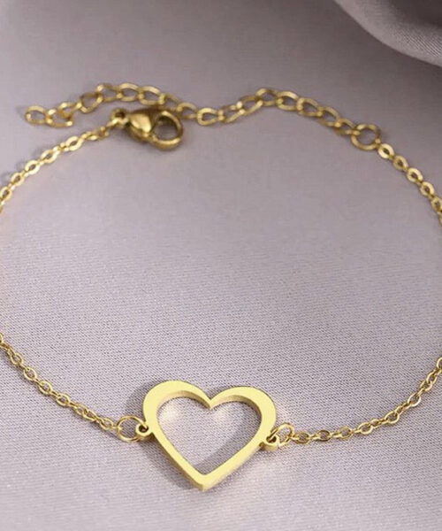 Pulseira Feminina Coração - Banhada a Ouro 18k