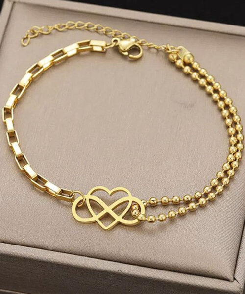 Pulseira Feminina Coração Infinito - Banhada a Ouro 18k