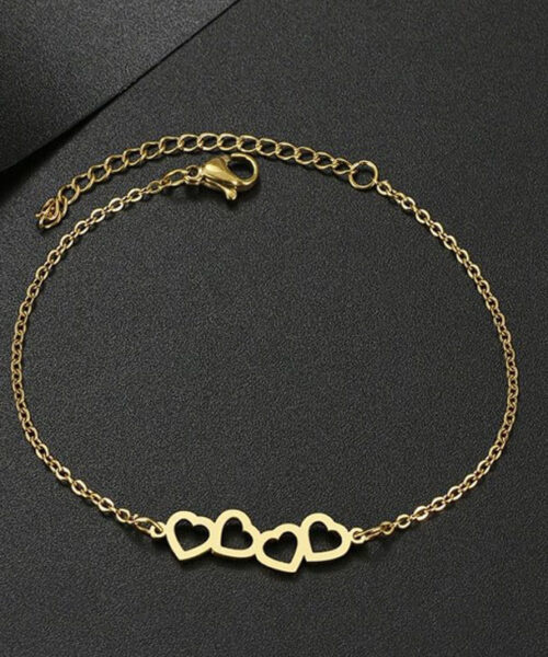 Pulseira Feminina Corações - Banhada a Ouro 18k