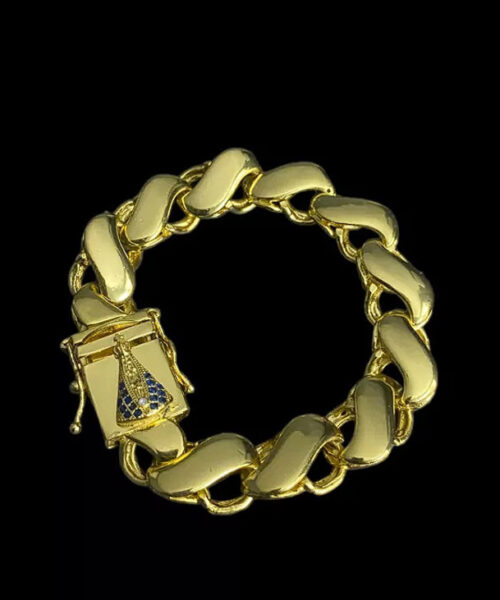 Pulseira Friso s 13mm Com Fecho Nossa Senhora - Banhado a Ouro 18k