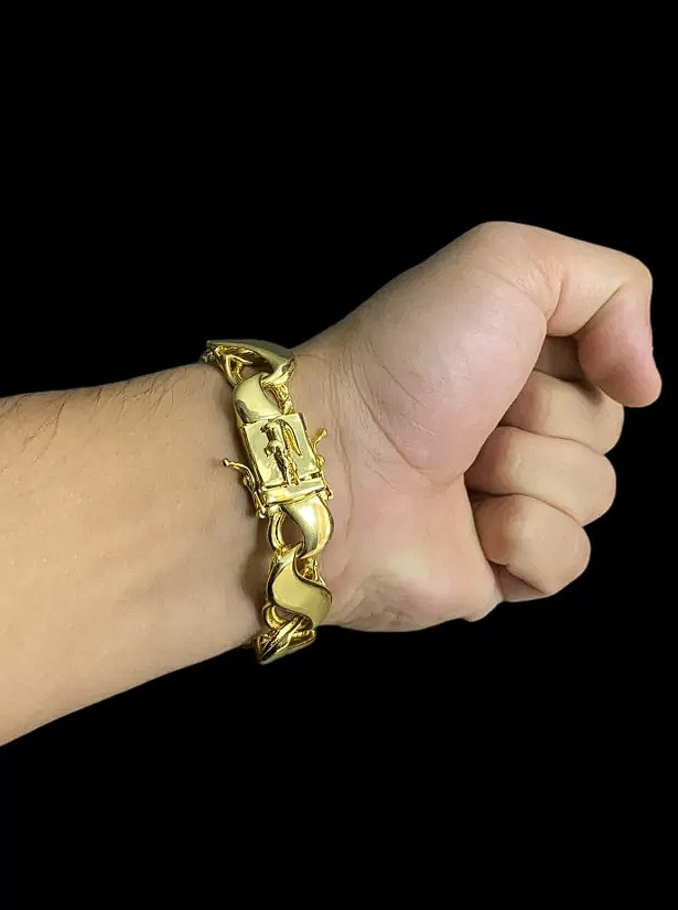 Pulseira Friso S 16Mm Fecho Jacare Banhado A Ouro 18K