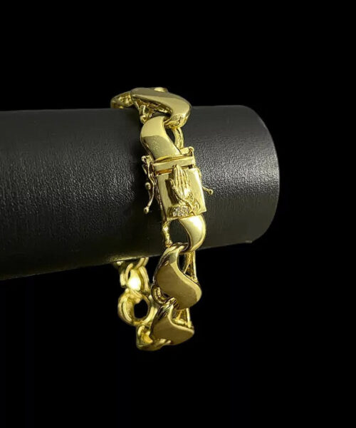 Pulseira Friso s 16mm Fecho Mão Orando - Banhado a Ouro 18k
