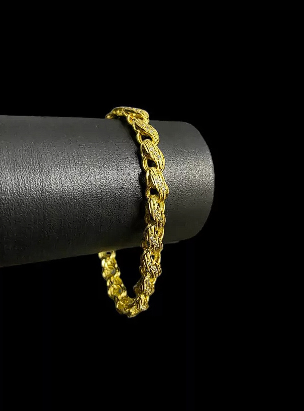 Pulseira Friso S Cravejado 8Mm Banhado Ouro 18K P