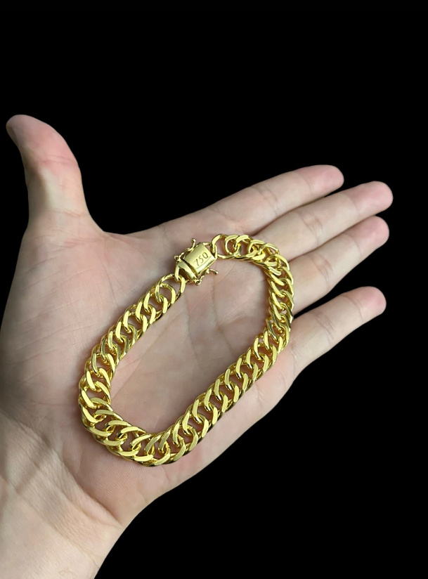Pulseira Grumet 11Mm Com Gravacao 750 No Fecho Banhado A Ouro 18K Preto