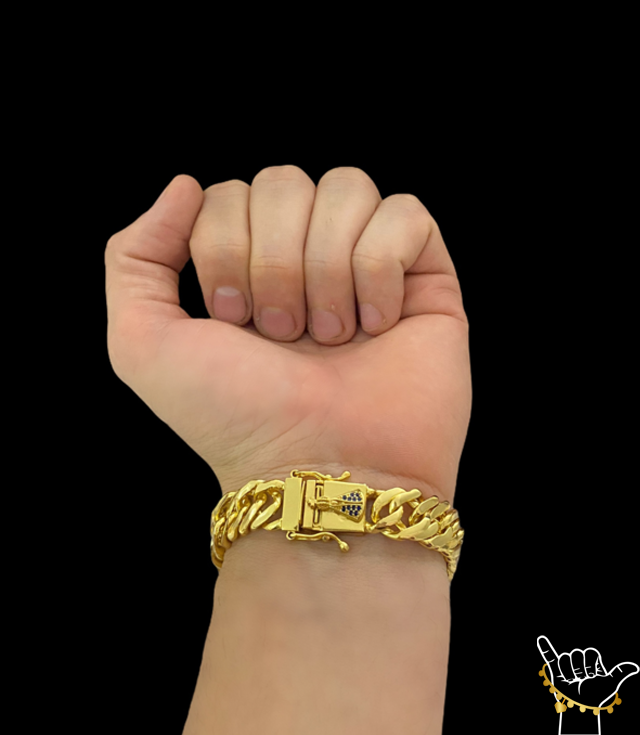 Pulseira Grumet 13Mm Grumet Fecho Santa Banhado A Ouro 18K
