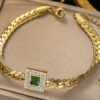 Pulseira Luxo Psdra Verde Feminina Banhada A Ouro 18K