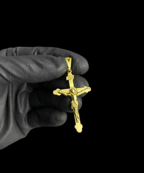 Pingente Cruz Jesus 3d (M) - Banhado A Ouro 18k