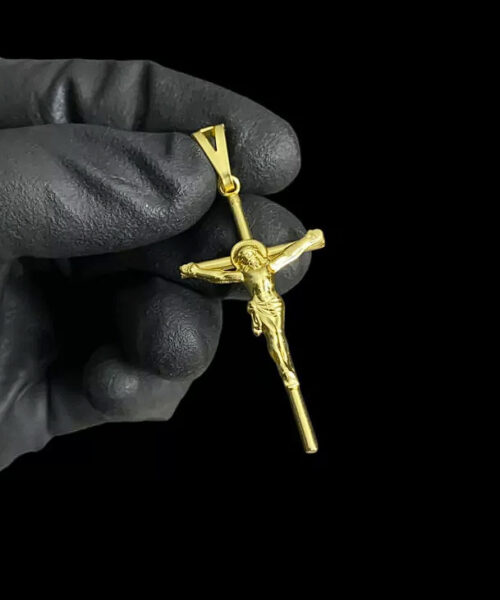 Pingente Cruz Palito Jesus Cristo (M) - Banhado A Ouro 18k