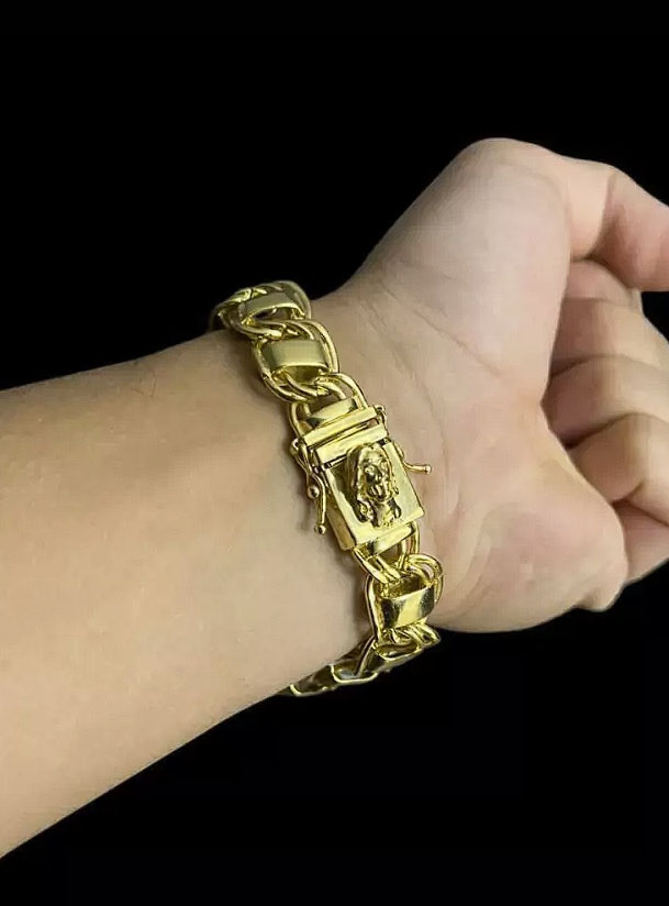 Pulseira Dubai 15Mm Fecho Jesus Cristo Banhado A Ouro 18K Preto