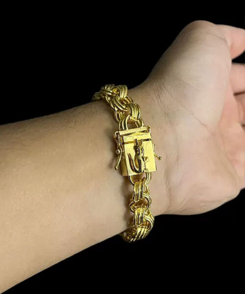 Pulseira Friso 12mm Fecho Jacaré - Banhado a Ouro 18k