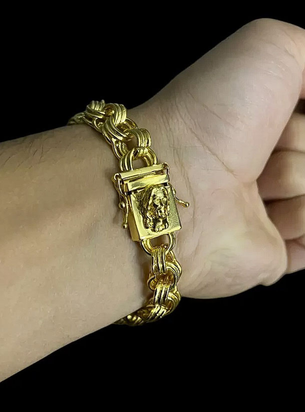 Pulseira Friso 12Mm Fecho Jesus Cristo Banhado A Ouro 18K Preto
