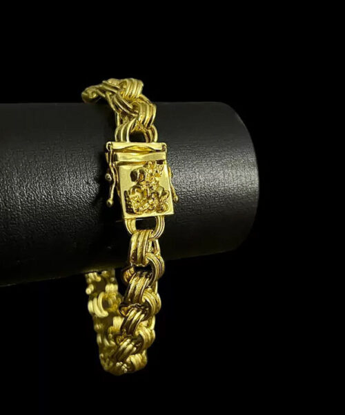 Pulseira 12mm Friso Triplo Fecho São Jorge - Banhado Ouro 18k