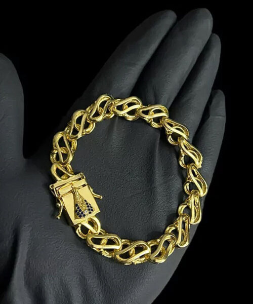 Pulseira Friso s Vazado 12mm Fecho Nossa Senhora - Banhado a Ouro 18k
