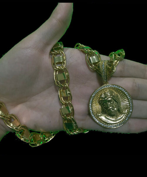 Cordão 15mm Dubai + Pingente Jesus Rosto - Banhado A Ouro 18k