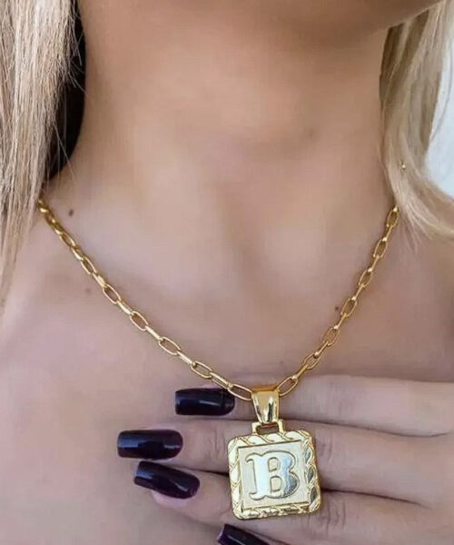 Cordão Feminino 5mm Meia-cana + Pingente Letra – Banhado a Ouro 18k