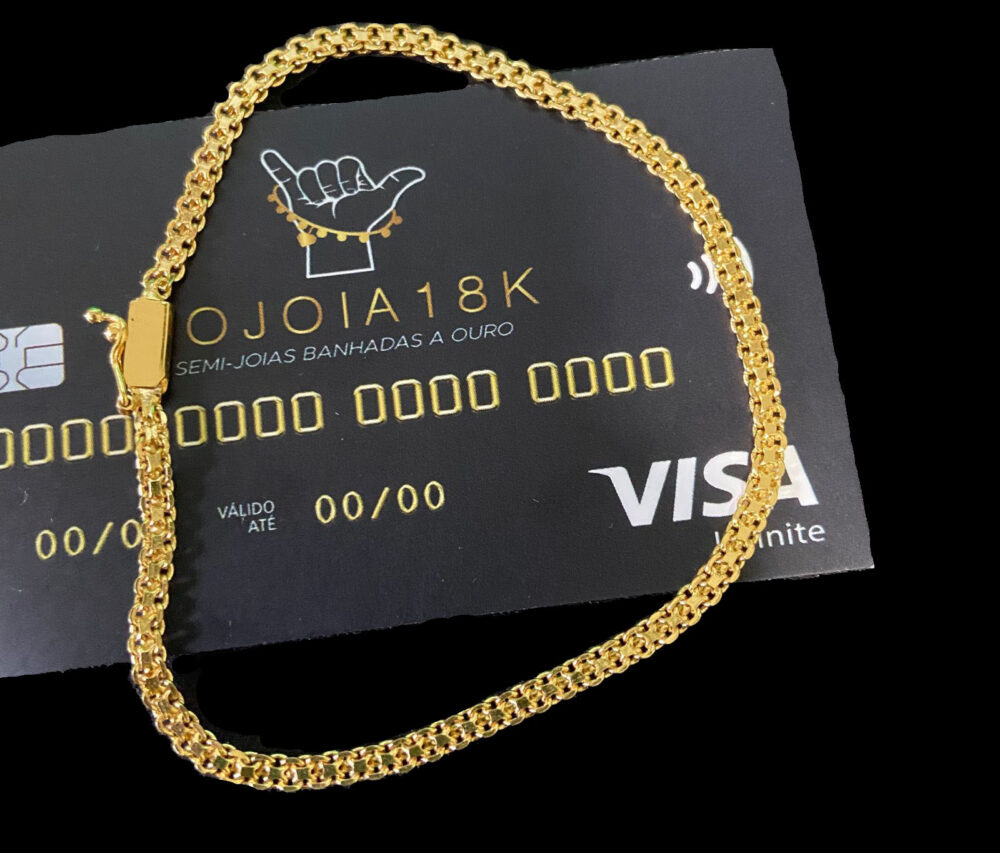 Pulseira Cadeado Duplo 3Mm - Banhado A Ouro 18K - Imagem 2