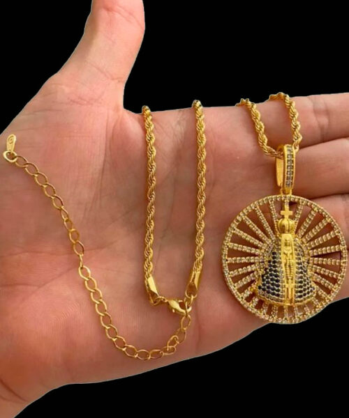 Cordão 5mm Baiano Feminino + Pingente Nossa Senhora - Banhado A Ouro 18k