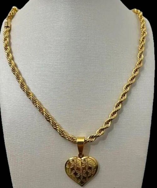 Cordão 6mm Baiano Feminino + Pingente Coração - Banhado a ouro 18k