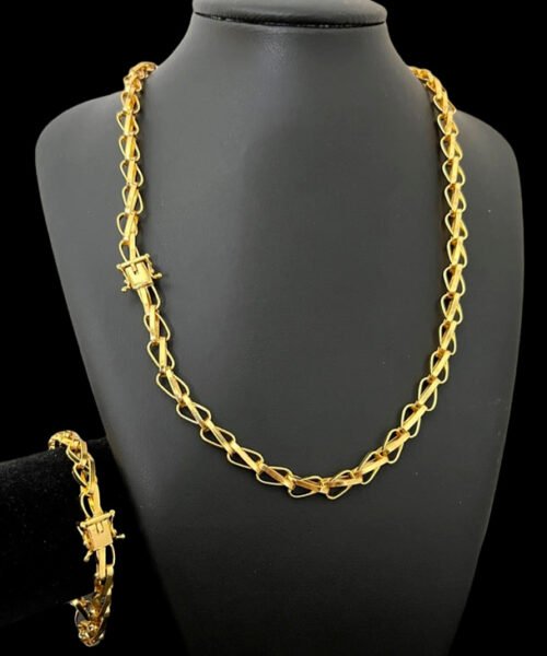 Corrente Balão (8mm) + Pulseira - Banhado a Ouro 18k
